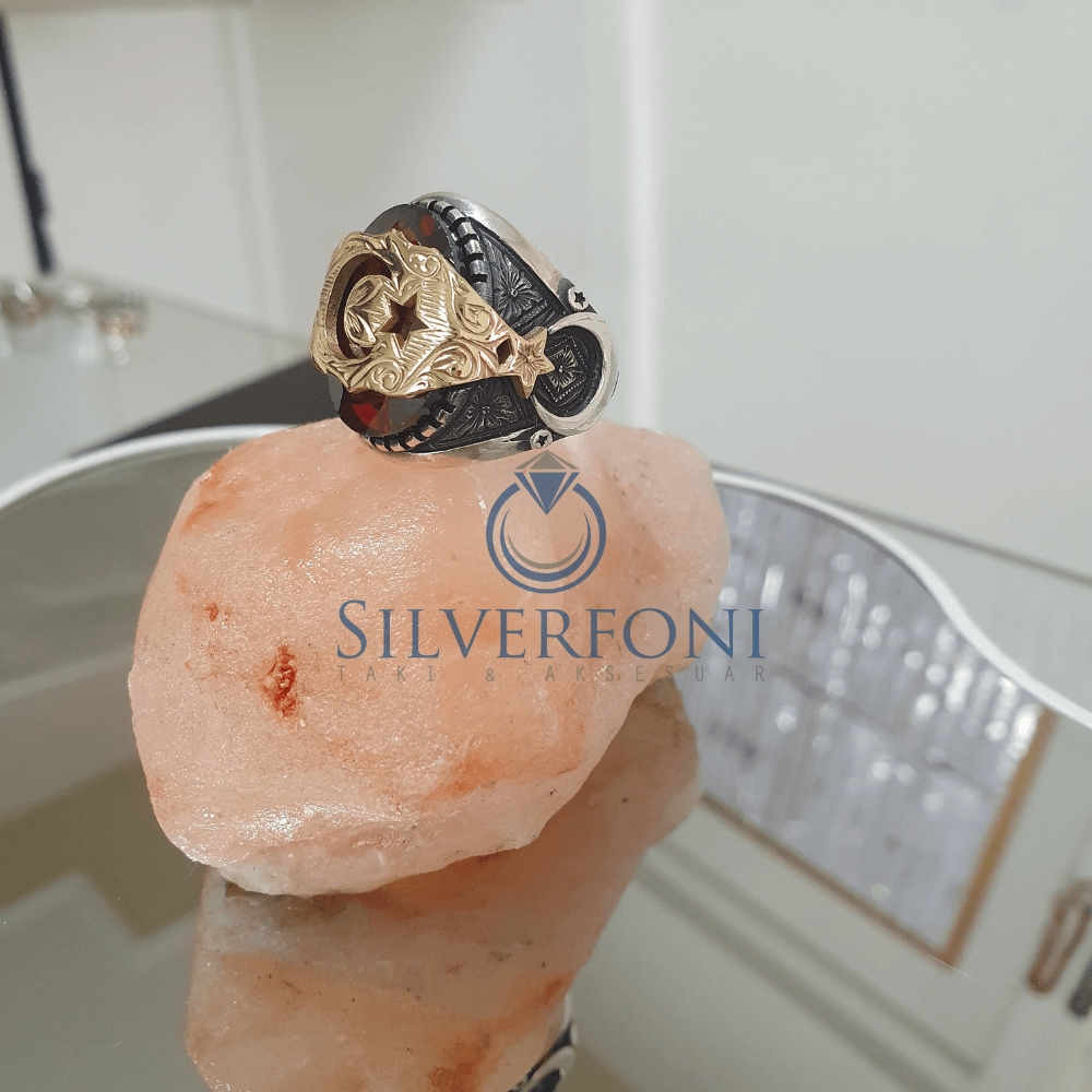 Silverfoni 925 Ayar Gümüş Ay Yıldız motifli  erkek yüzük