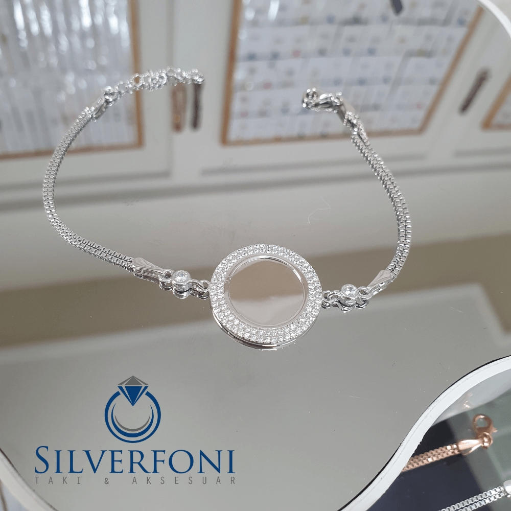 Silverfoni 925 Ayar Gümüş Ayna figürlü isim yazılabilen Bileklik