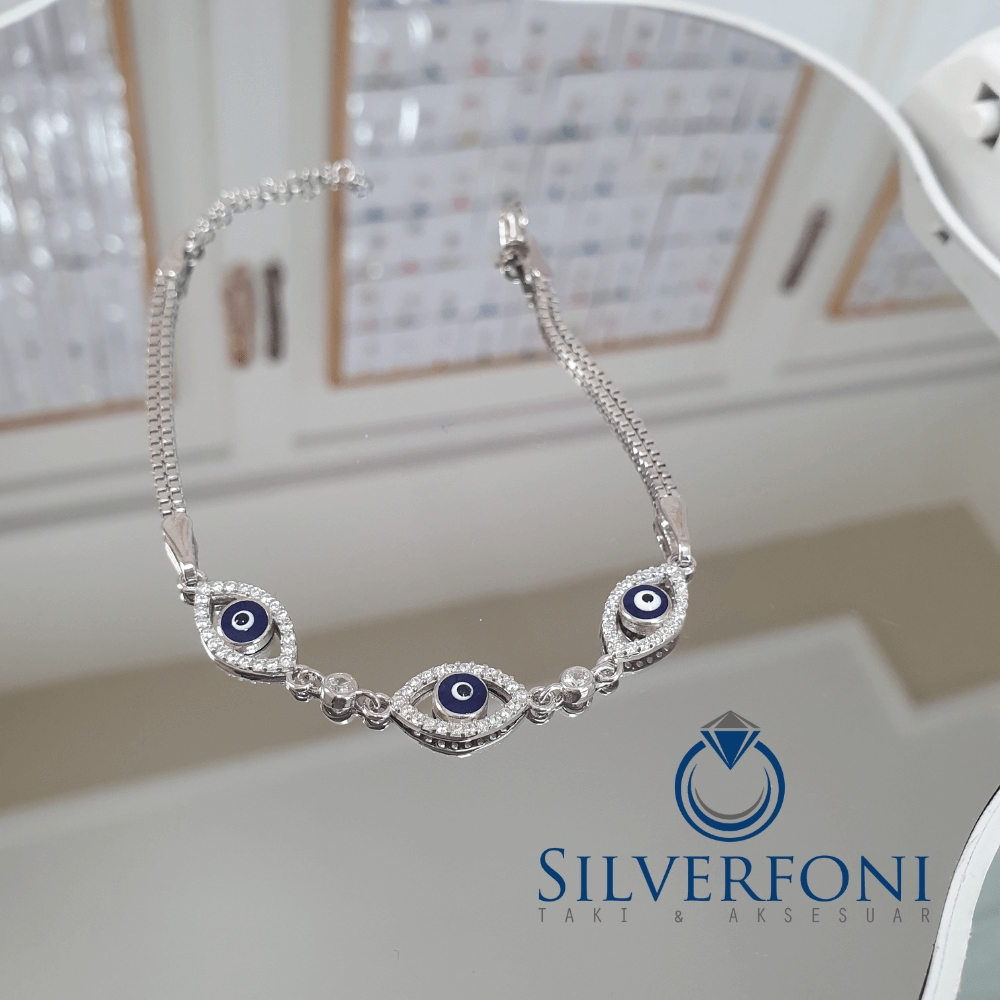 Silverfoni 925 Ayar Gümüş Nazar Boncugu Göz Bileklik