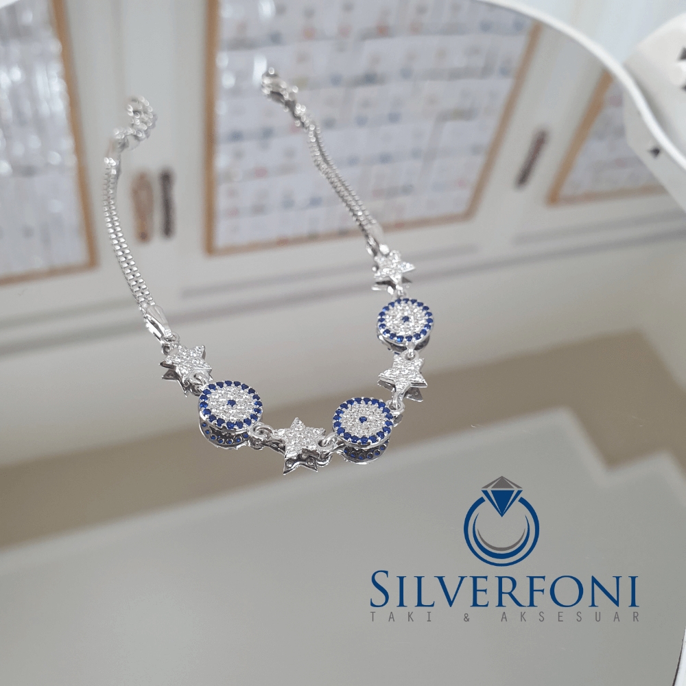 Silverfoni 925 Ayar Gümüş Nazar Boncugu Yıldız Bileklik