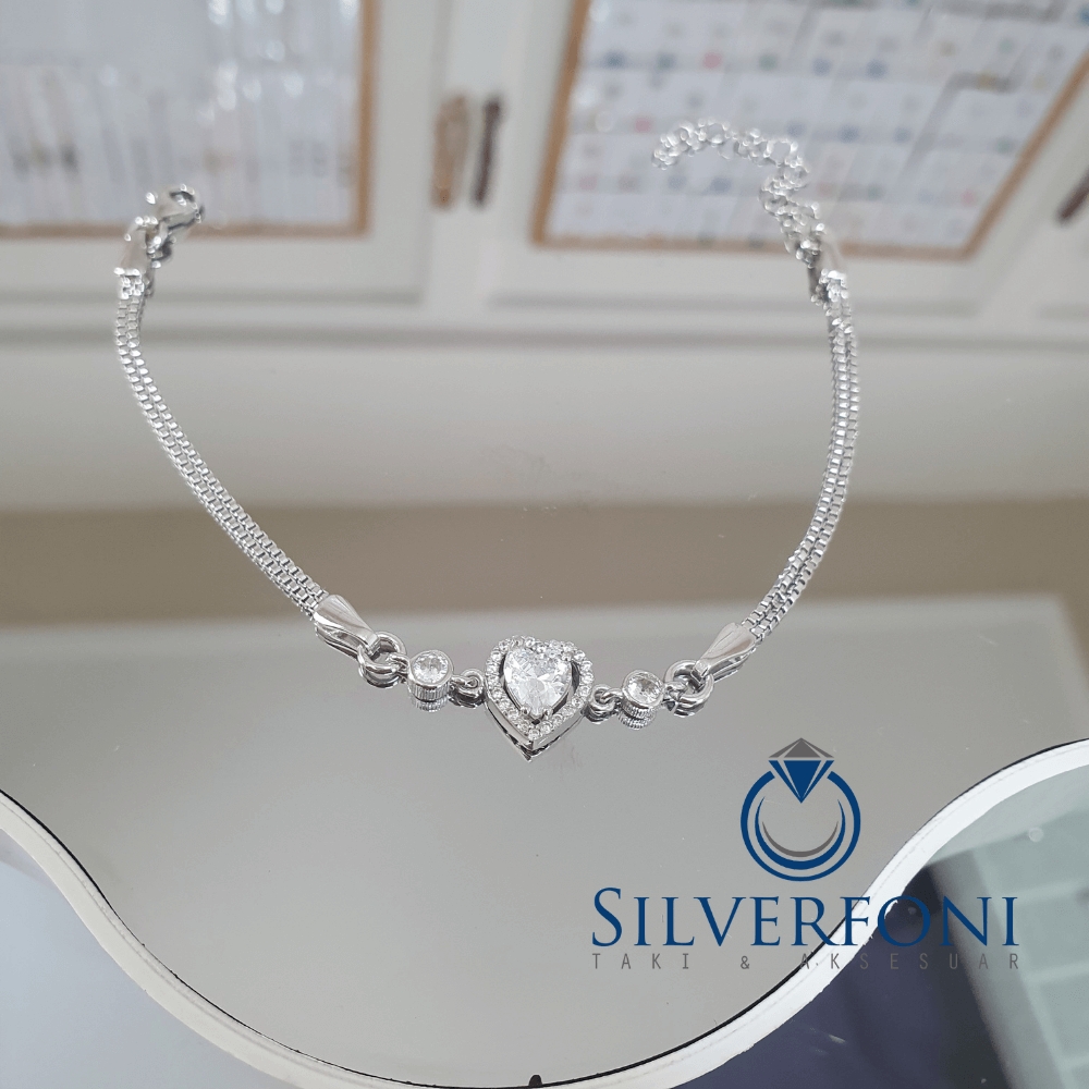 Silverfoni 925 Ayar Gümüş Kalp beyaz Bileklik