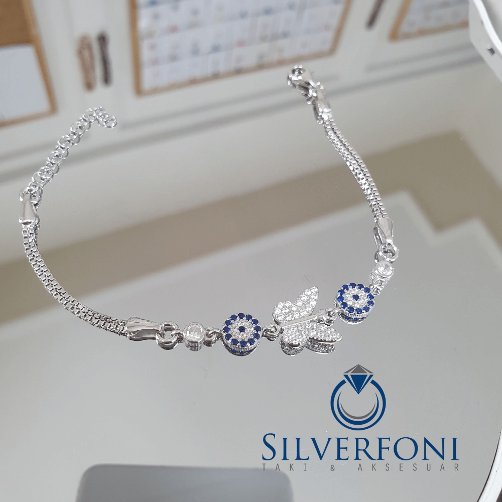 Silverfoni 925 Ayar Gümüş Kelebek Tek Nazar Bileklik