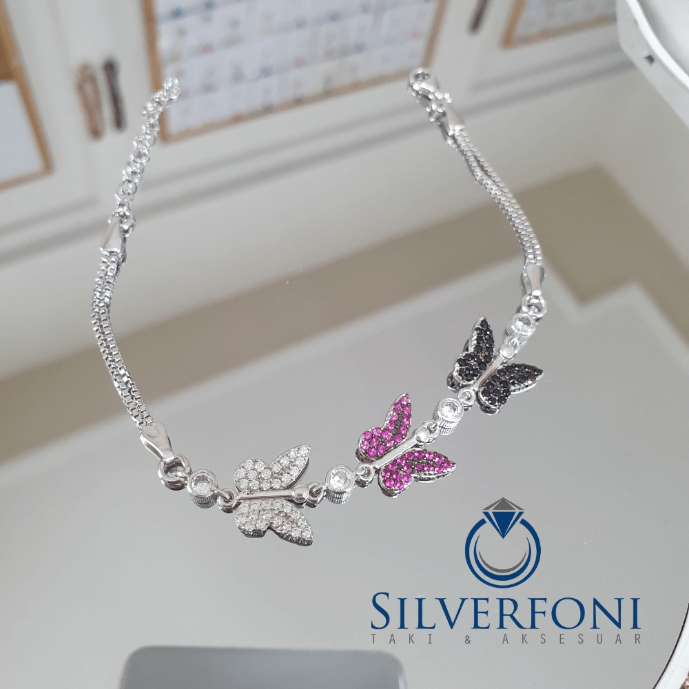Silverfoni 925 Ayar Gümüş Kelebek 3 Renk Bileklik