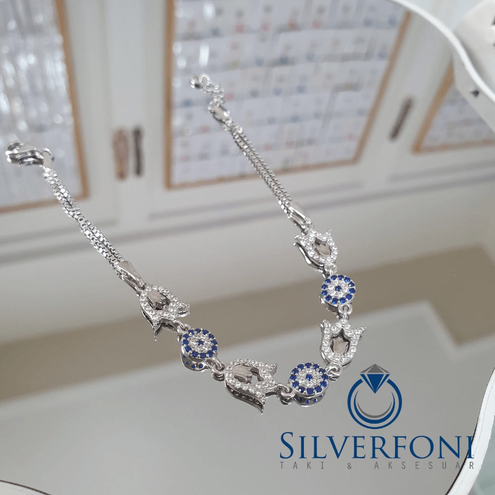 Silverfoni 925 Ayar Gümüş Nazar Boncugu Lale Bileklik