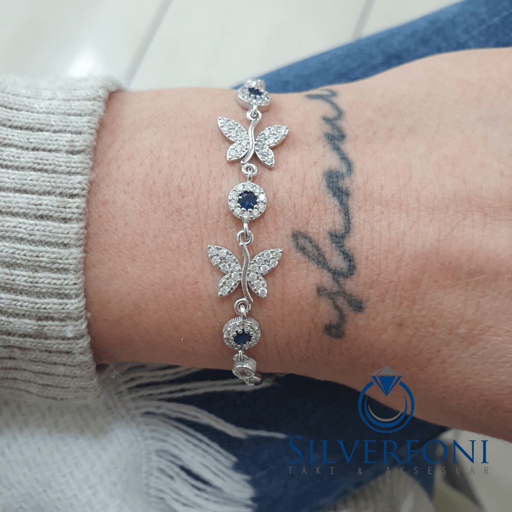 Silverfoni 925 Ayar Gümüş Kelebek Çift Nazar Bileklik