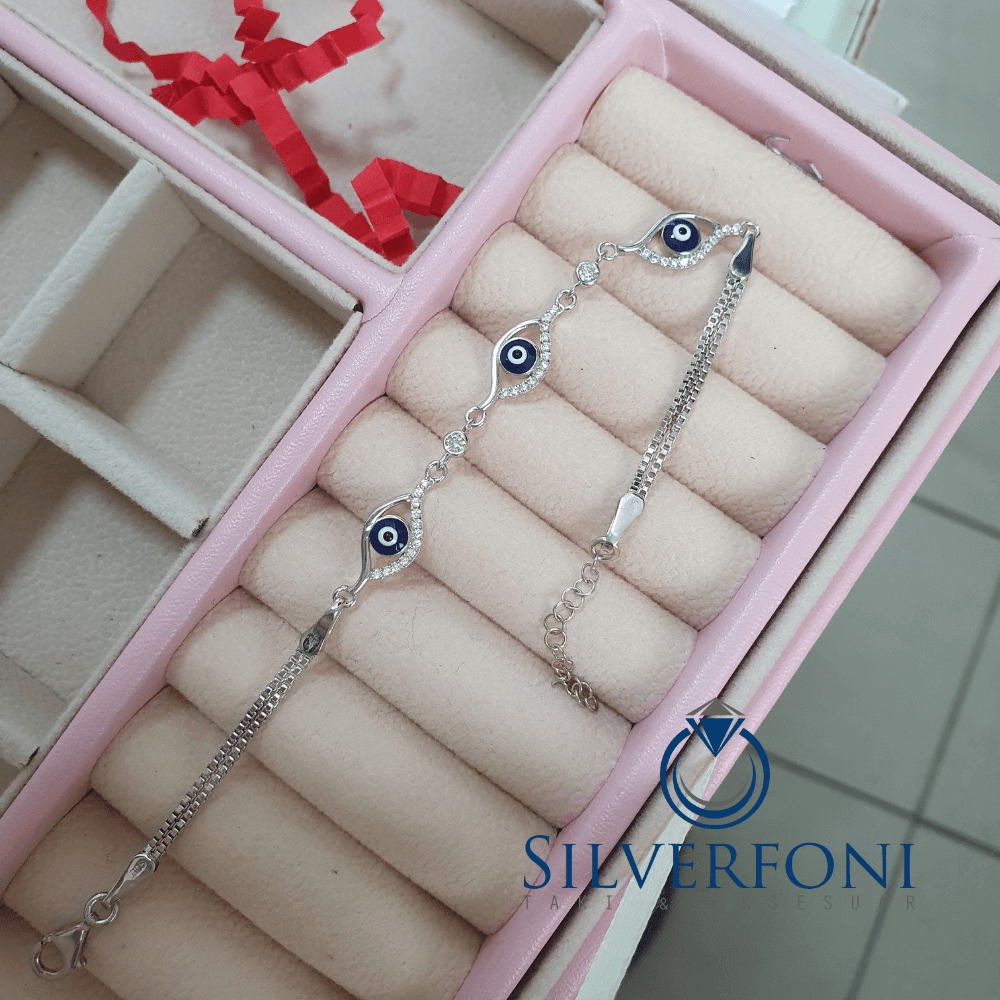 Silverfoni 925 Ayar Gümüş Nazar Boncugu Göz Bileklik