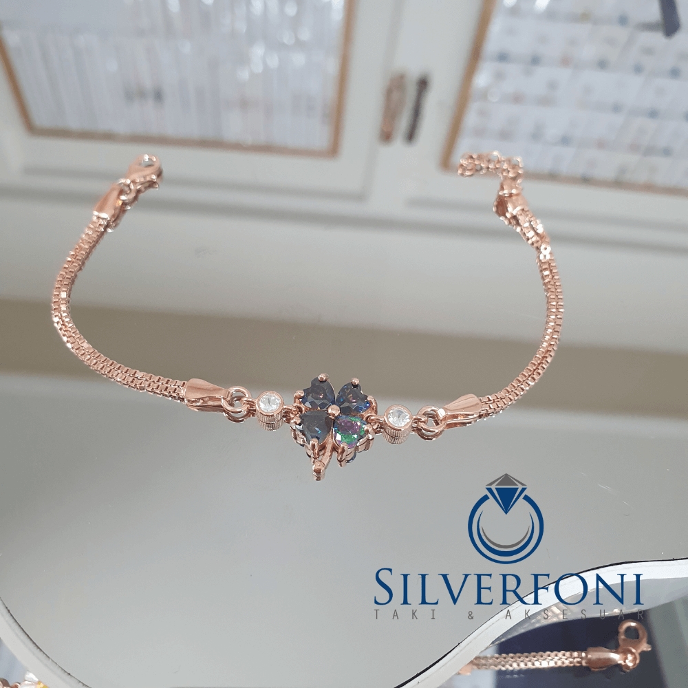 Silverfoni 925 Ayar Gümüş Yonca Rozegold Bileklik