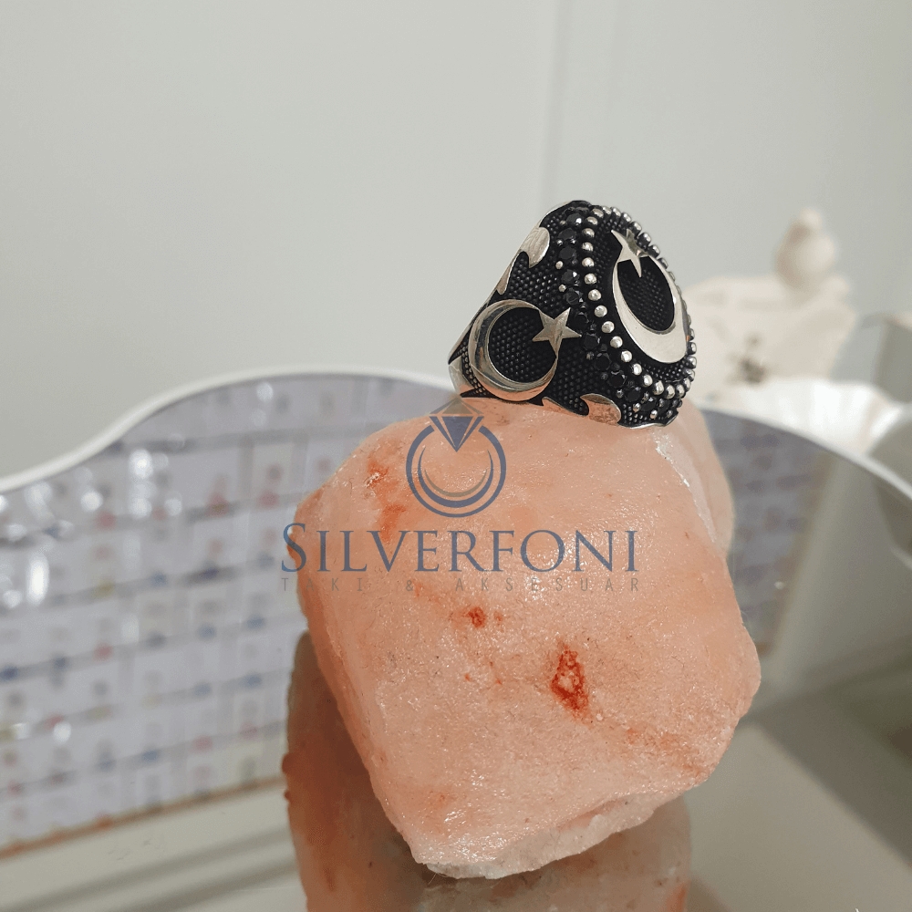Silverfoni 925 Ayar Gümüş Ay yıldız erkek yüzük