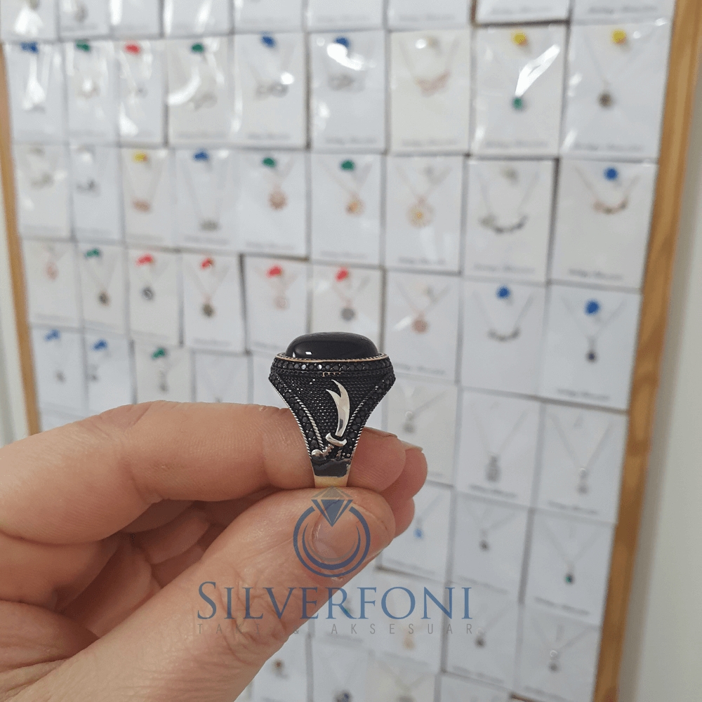 Silverfoni 925 Ayar Gümüş Oval  taşlı  erkek yüzük