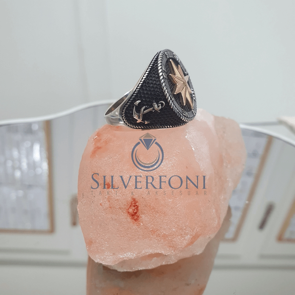 Silverfoni 925 Ayar Gümüş Pusula erkek yüzük
