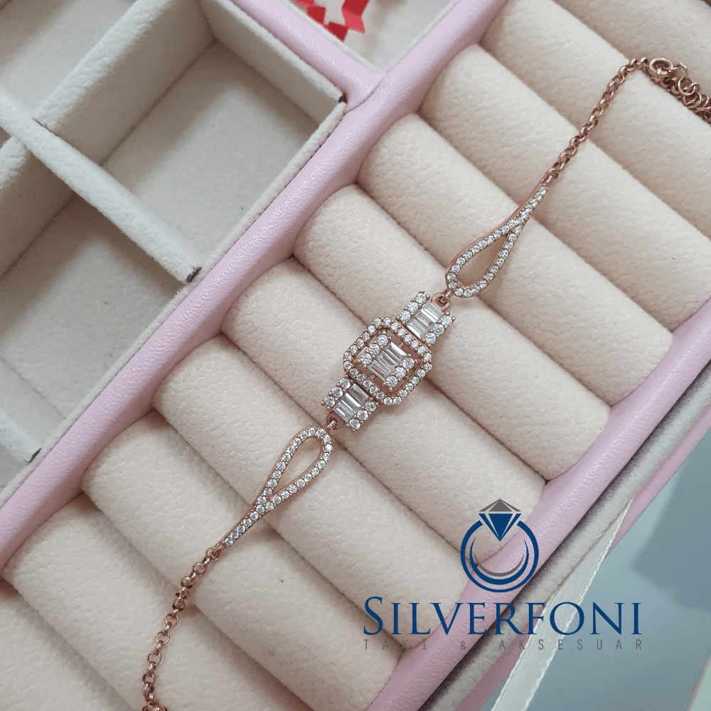 Silverfoni 925 Ayar Gümüş   Üçlü Baget Rozegold Bileklik