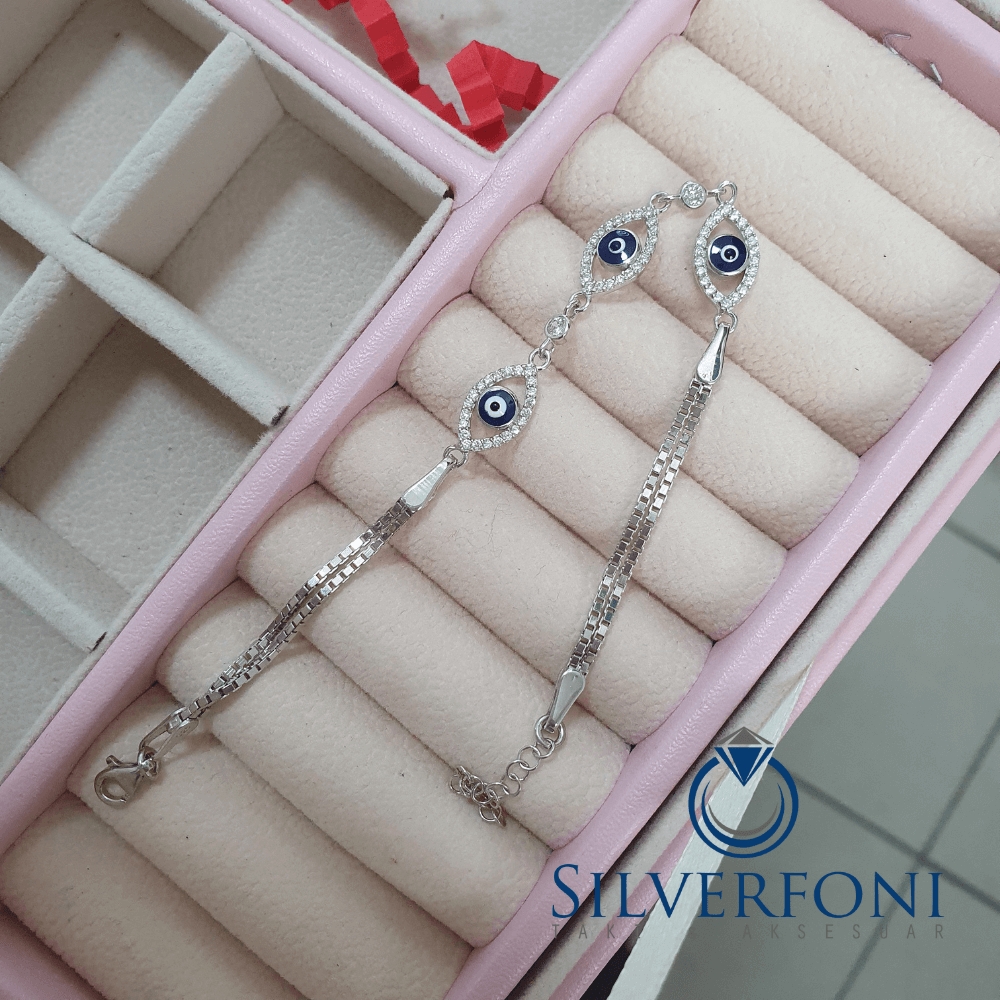 Silverfoni 925 Ayar Gümüş Nazar Boncugu Göz Bileklik