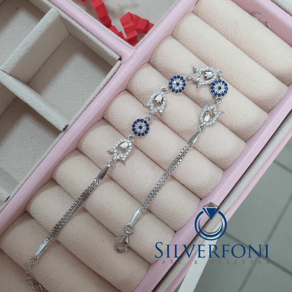 Silverfoni 925 Ayar Gümüş Nazar Boncugu Lale Bileklik