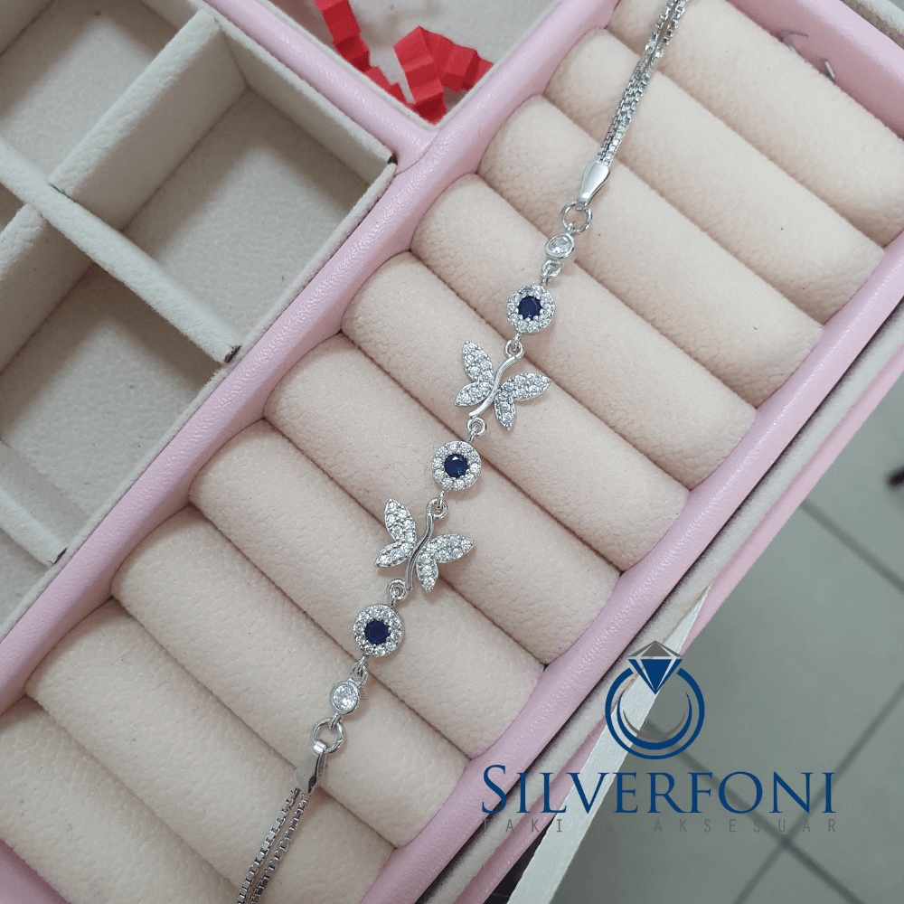 Silverfoni 925 Ayar Gümüş Kelebek Çift Nazar Bileklik