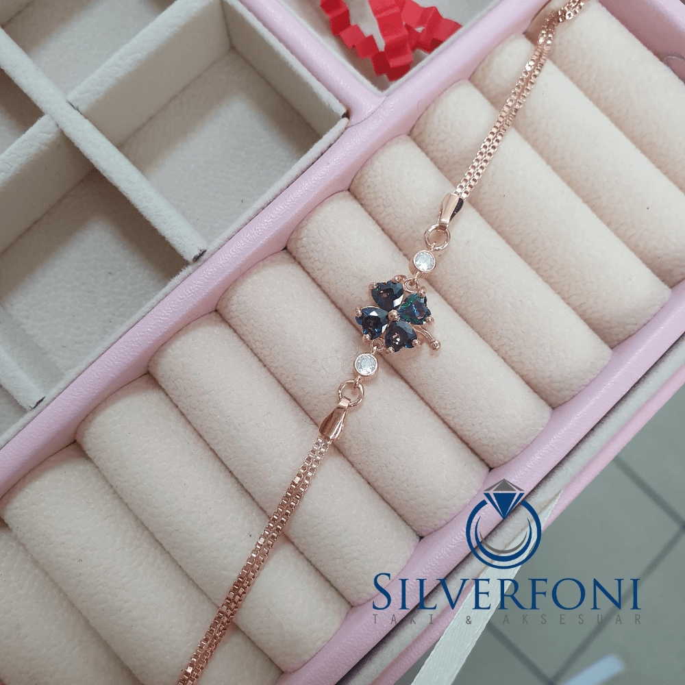 Silverfoni 925 Ayar Gümüş Yonca Rozegold Bileklik
