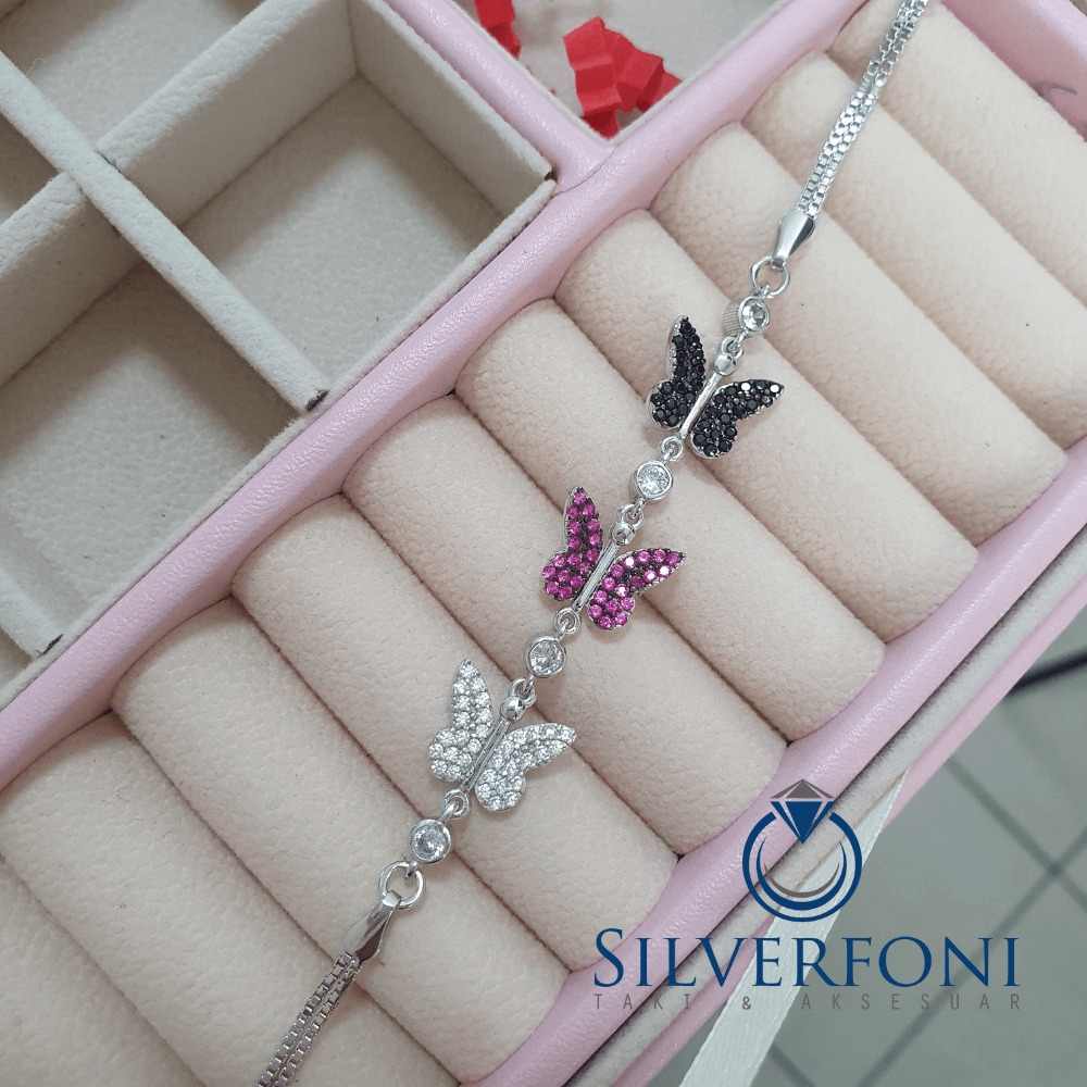Silverfoni 925 Ayar Gümüş Kelebek 3 Renk Bileklik