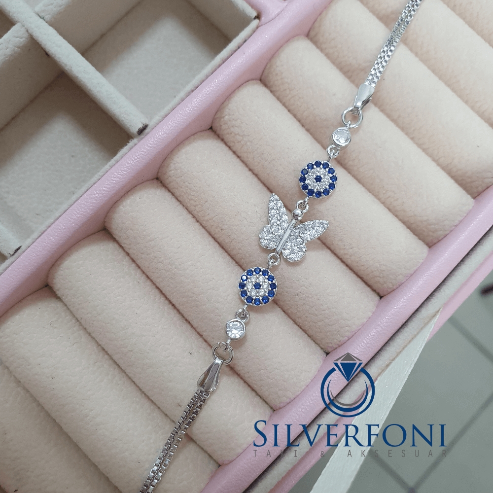 Silverfoni 925 Ayar Gümüş Kelebek Tek Nazar Bileklik