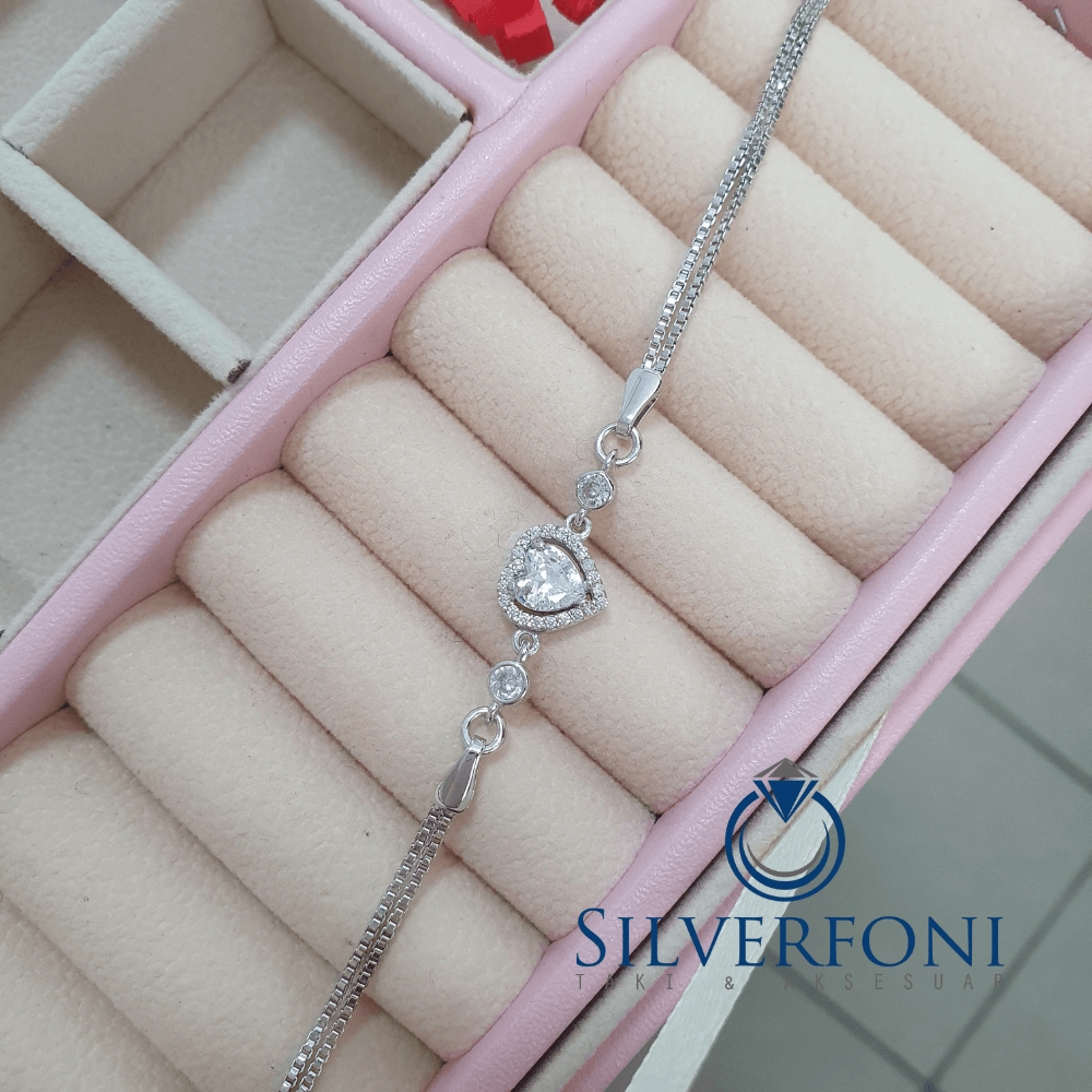 Silverfoni 925 Ayar Gümüş Kalp beyaz Bileklik