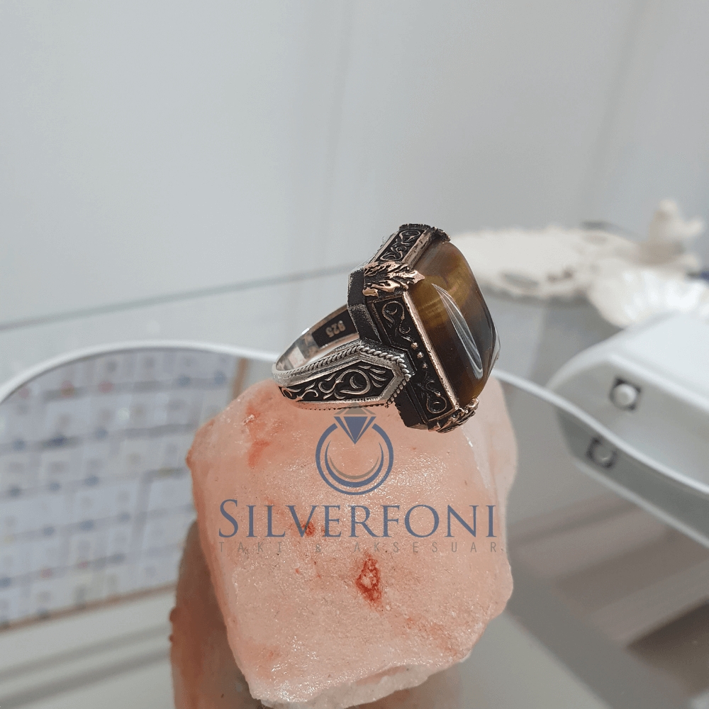 Silverfoni 925 Ayar Gümüş  taşlı  erkek yüzük