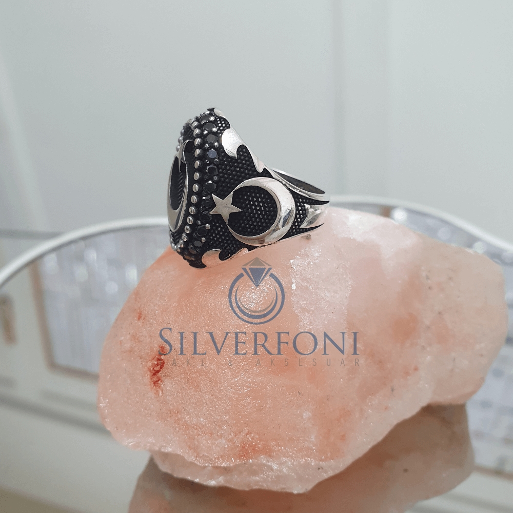 Silverfoni 925 Ayar Gümüş Ay yıldız erkek yüzük