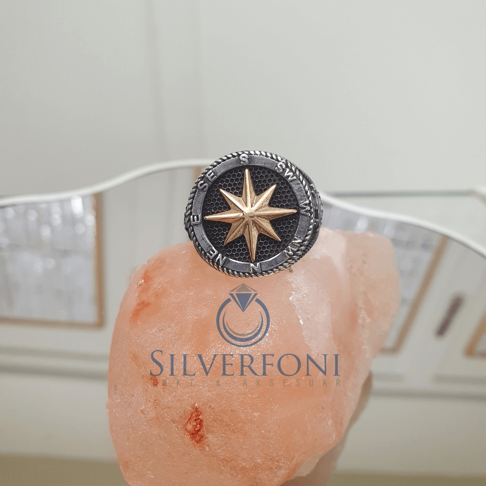 Silverfoni 925 Ayar Gümüş Pusula erkek yüzük