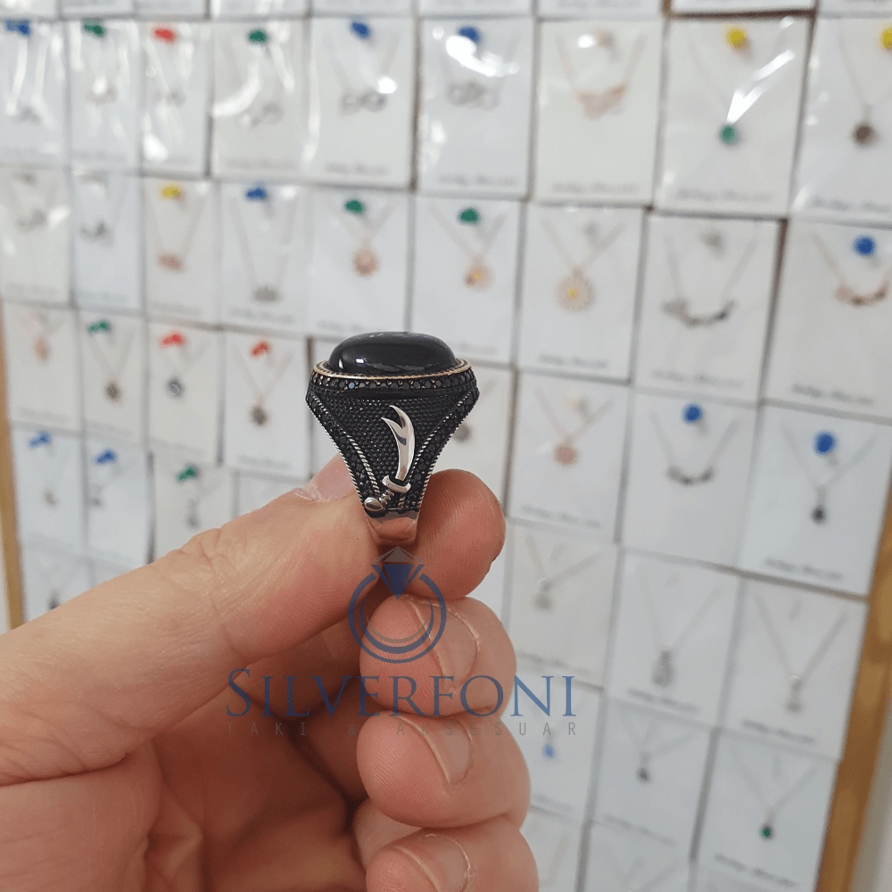 Silverfoni 925 Ayar Gümüş Oval  taşlı  erkek yüzük