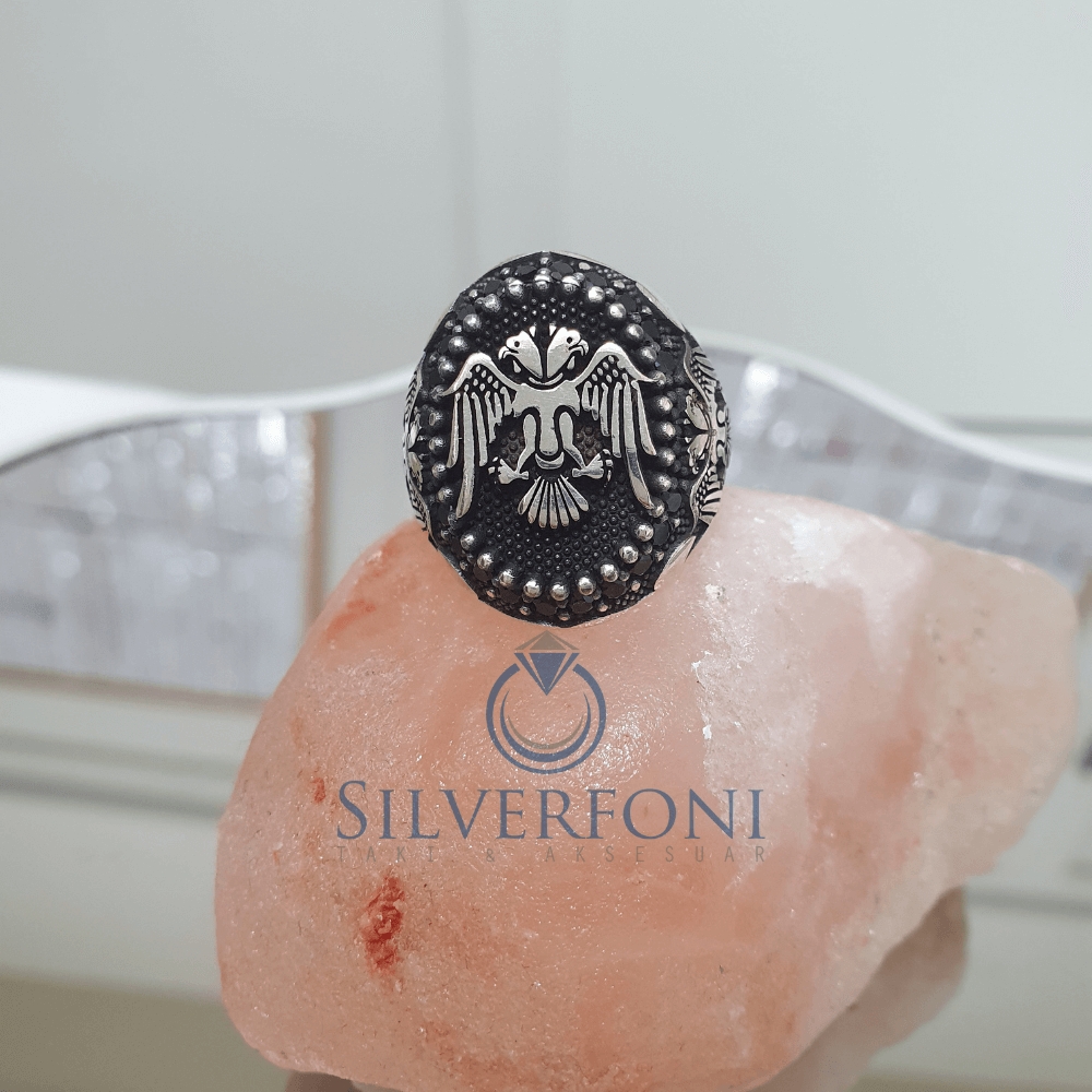 Silverfoni 925 Ayar Gümüş Selçuklu Kartalı erkek yüzük