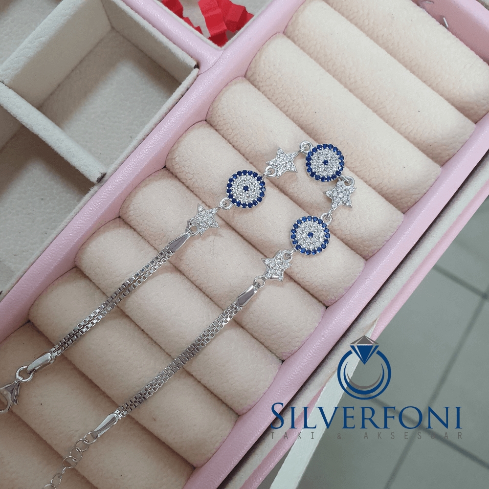 Silverfoni 925 Ayar Gümüş Nazar Boncugu Yıldız Bileklik