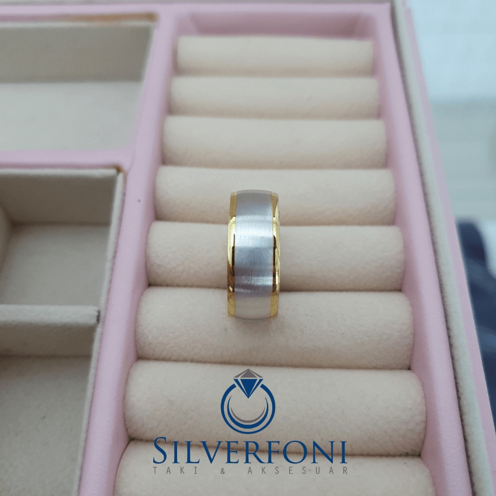 Bay Buzlu Sarı Şeritli Alyans - Silverfoni