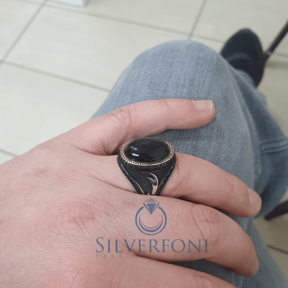 Silverfoni 925 Ayar Gümüş Oval  taşlı  erkek yüzük