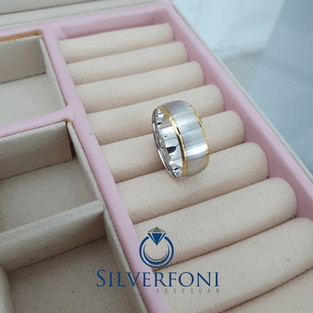 Bay Buzlu Sarı Şeritli Alyans - Silverfoni