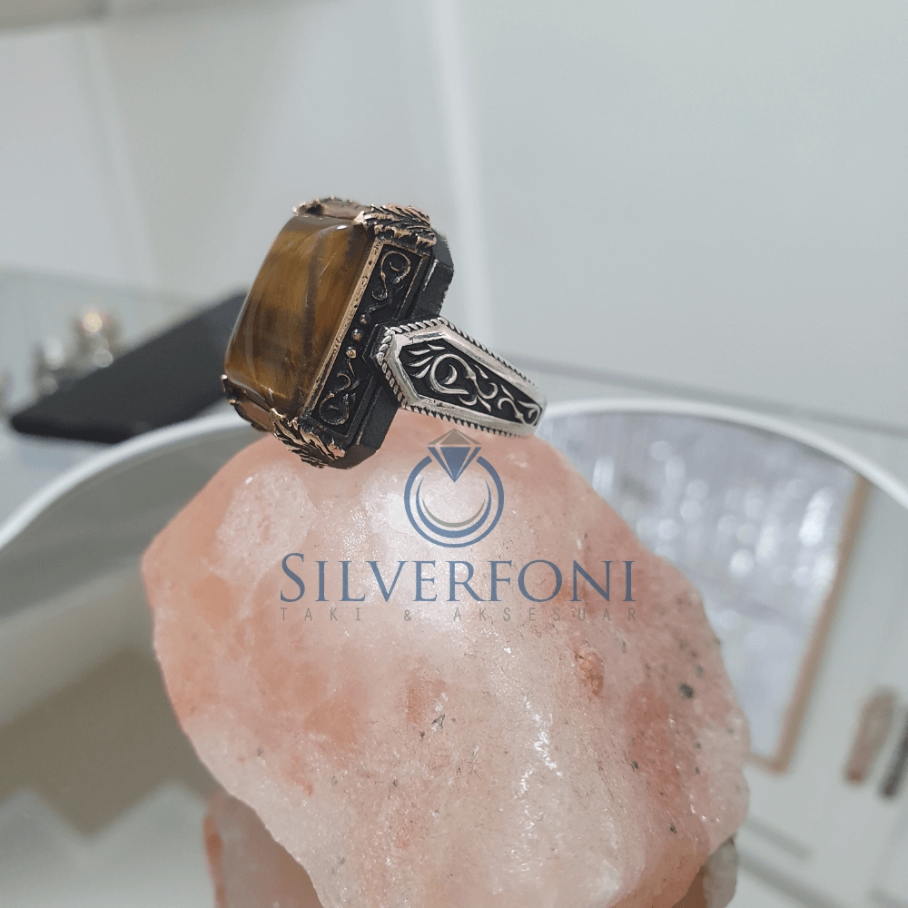 Silverfoni 925 Ayar Gümüş  taşlı  erkek yüzük