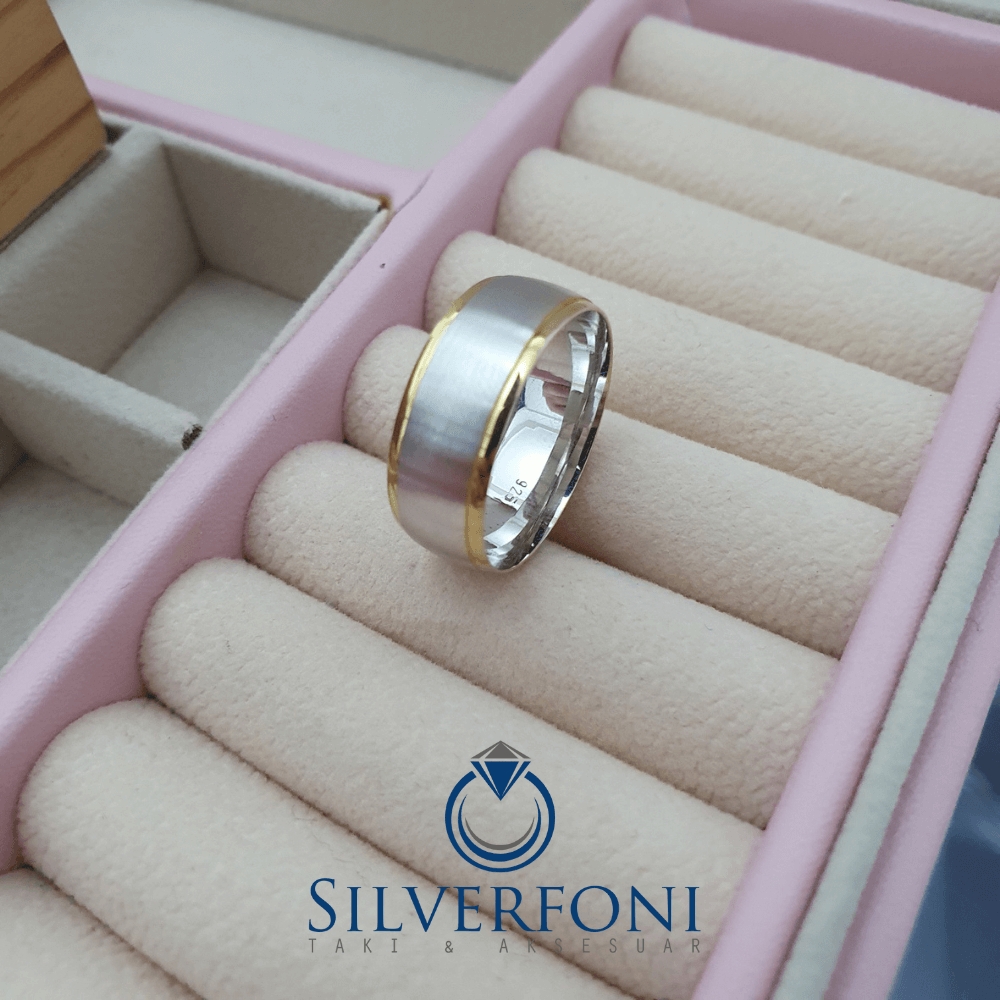 Bay Buzlu Sarı Şeritli Alyans - Silverfoni