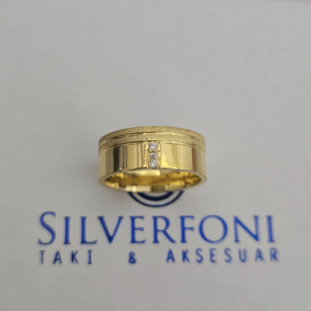 Silverfoni Bayan Üç Taşlı Simli El İşi Alyans – 925 Ayar Gümüş