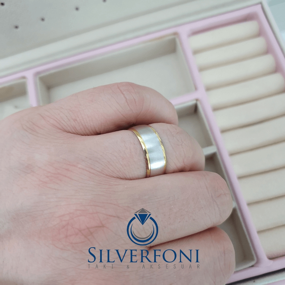Bay Buzlu Sarı Şeritli Alyans - Silverfoni