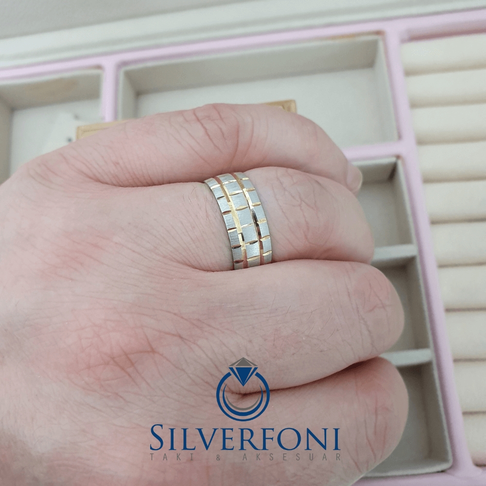 Bay Sarı Bombe Tırtık Alyans - Silverfoni