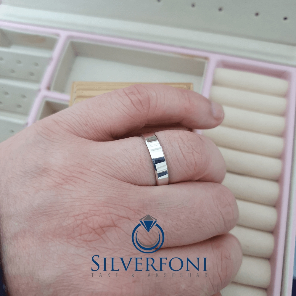 Silverfoni  Erkek 5mm Küt Kesim Klasik Gümüş Alyans