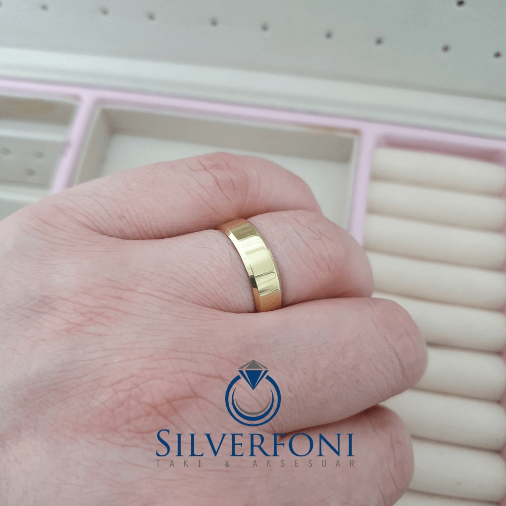 Silverfoni  Erkek 6mm Küt Kesim Klasik Gümüş Alyans