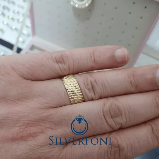 Erkek Nokta Desenli Klasik Gümüş Alyans Silverfoni