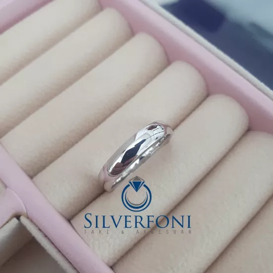 Bayan 4mm Bombe Klasik Gümüş Alyans 