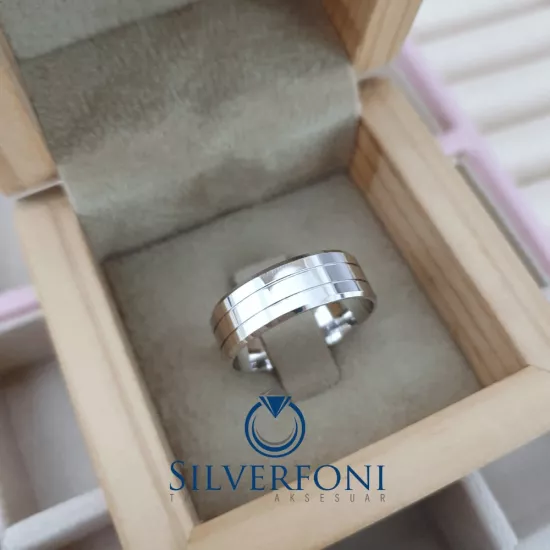 Erkek Modeli Küt Kesim Alyans | Taşsız Gümüş Erkek