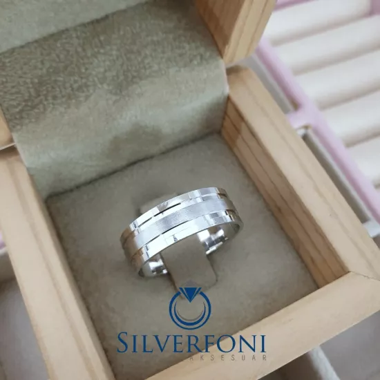 Tutku Model El İşi Bay Alyans 8mm 925 Ayar Gümüş