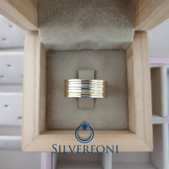 Bay Sarı Simli Konfor Alyans