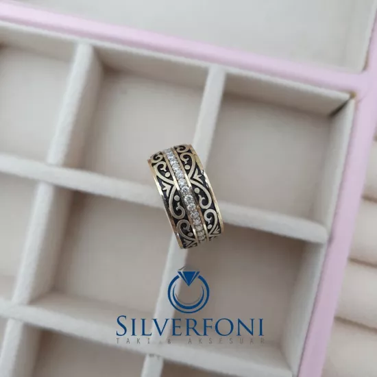Sultan Modeli Kadın Taşlı Alyans Silverfoni Gümüş