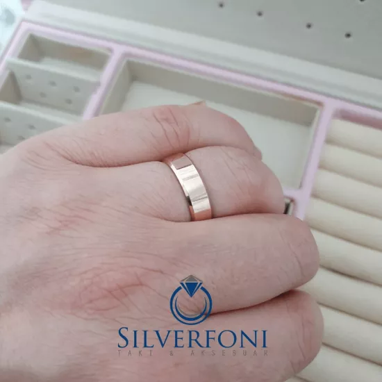 Erkek 6mm Küt Kesim Klasik Gümüş Alyans Silverfoni