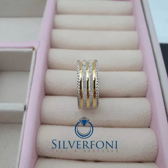 Bayan Sarı Simli Konfor Alyans