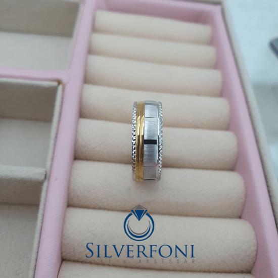 Bayan Kare Sarı Model Alyans | 925 Ayar Gümüş 