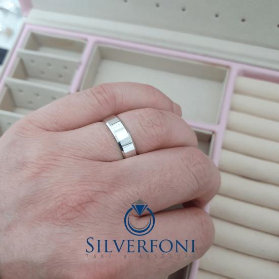 Erkek 6mm Küt Kesim Klasik Gümüş Alyans Silverfoni