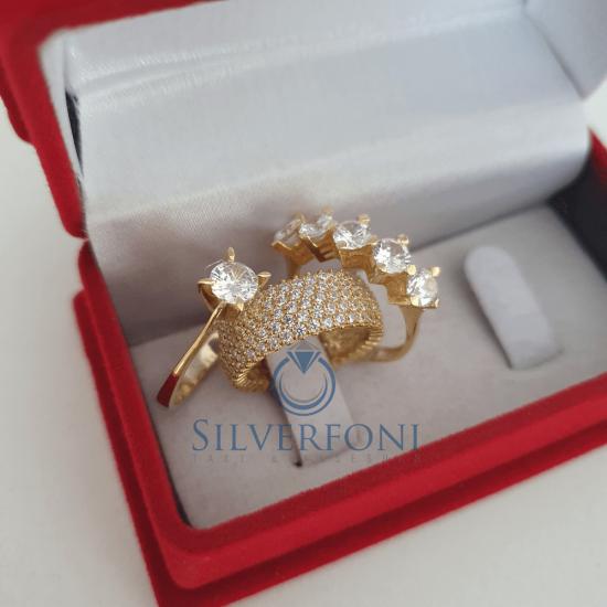 Silverfoni 925 Ayar Gümüş Beşsıra Tamtur Tektaş Beştaş Gold Kombini