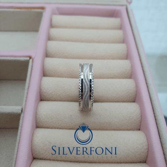 Bayan 6mm Örgü Modern Alyans | 925 Ayar Gümüş | Silverfoni